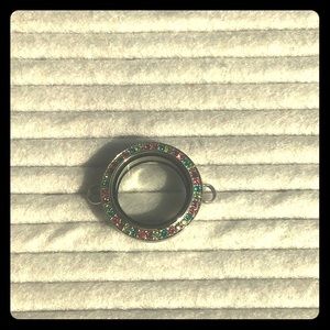 Med. Silver Link Locket w/ Multicolored Crystals